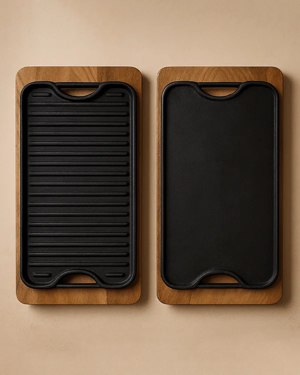 Cast Iron Grill RT-RGG WD Reversible Grill / Griddle 13×7.5 WoodBase ...