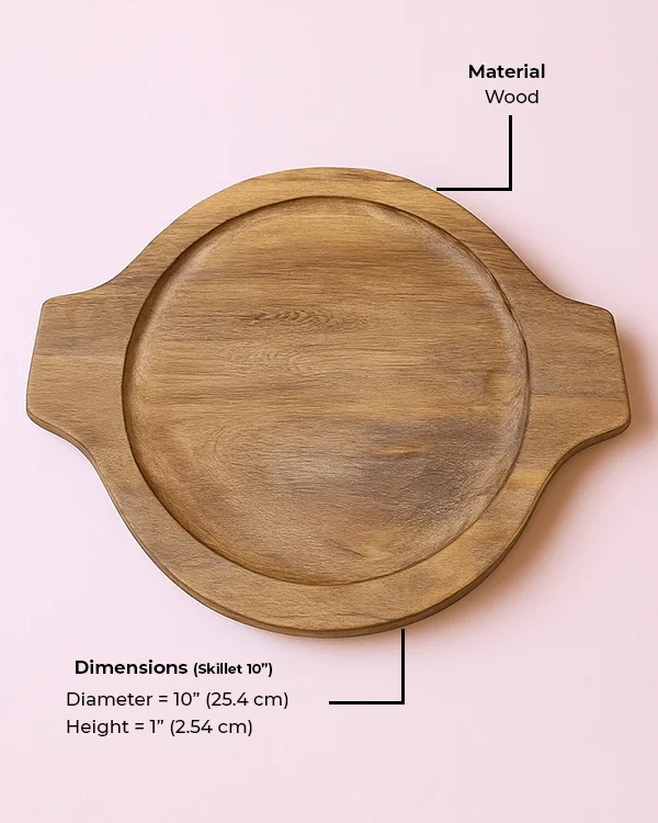 103. wooden base skillet 10